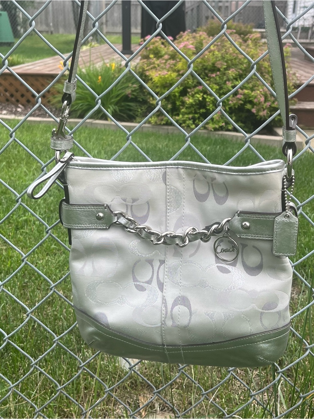 Coach Moto Optic Metallic Silver Signature 'C' Chain Shoulder Bag F19820